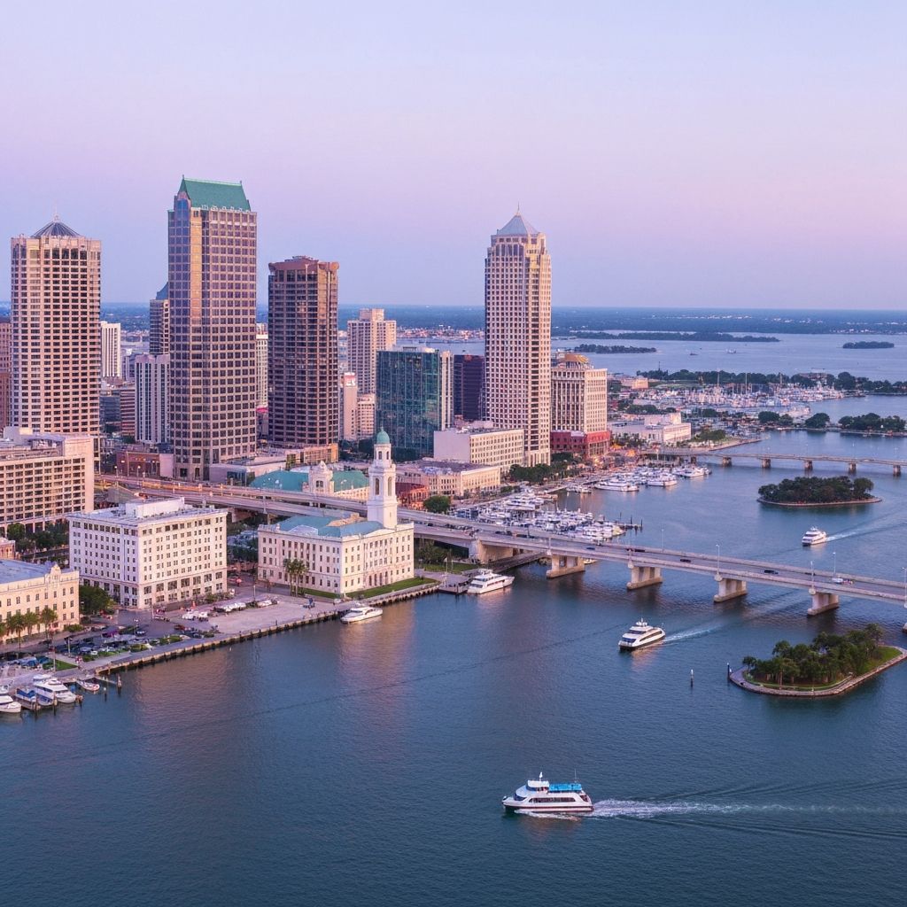 Tampa Bay Region skyline and waterfront properties in Southwest Florida